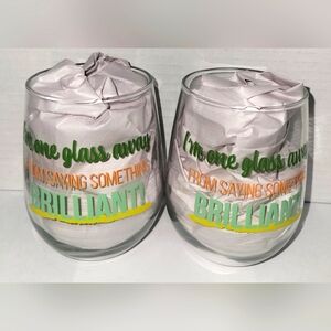 2 Piece Stemless Wine Glass Set (I'm One Glass Away From Saying Something BRILLI